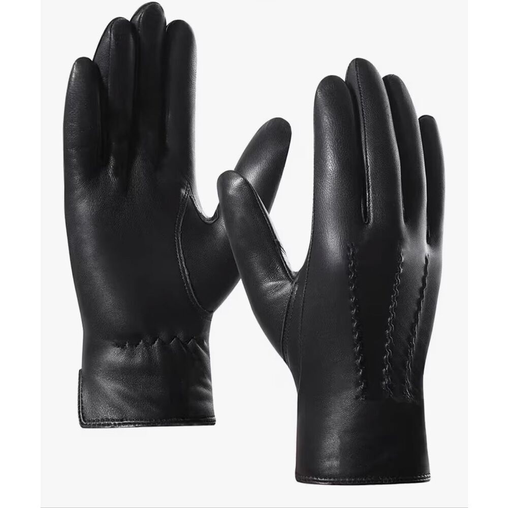 Harssidanzar Leather Gloves for Men,Winter Sheepskin Driving Gloves Cashmere Lin